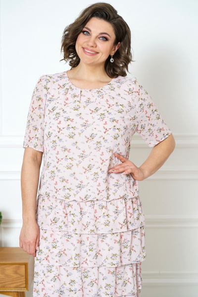 Платье прямого силуэта с воланами и резинкой на подкладке Alani Collection 2089 роза - фото 4