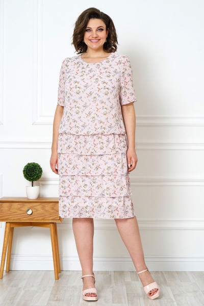Платье прямого силуэта с воланами и резинкой на подкладке Alani Collection 2089 роза - фото 2