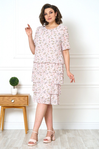 Платье прямого силуэта с воланами и резинкой на подкладке Alani Collection 2089 роза - фото 1