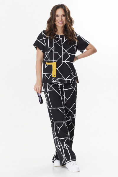 Блуза и брюки свободного кроя из текстиля для летнего гардероба Магия моды 2398 черно-белый - фото 6