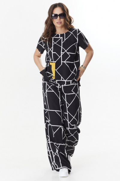 Блуза и брюки свободного кроя из текстиля для летнего гардероба Магия моды 2398 черно-белый - фото 5