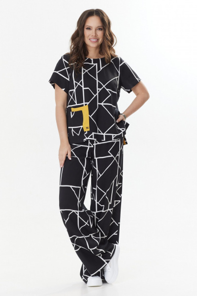 Блуза и брюки свободного кроя из текстиля для летнего гардероба Магия моды 2398 черно-белый - фото 4