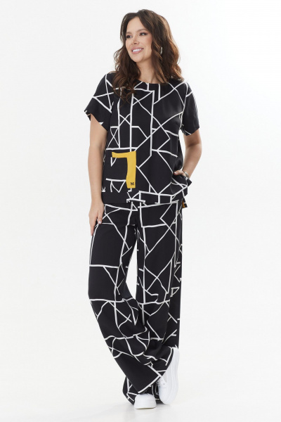 Блуза и брюки свободного кроя из текстиля для летнего гардероба Магия моды 2398 черно-белый - фото 3