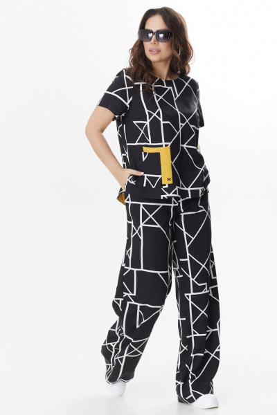 Блуза и брюки свободного кроя из текстиля для летнего гардероба Магия моды 2398 черно-белый - фото 1