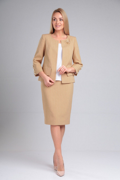 Деловой 3- предметный комплект: жакет, юбка, топ Gamma Gracia 349 бежевый - фото 3