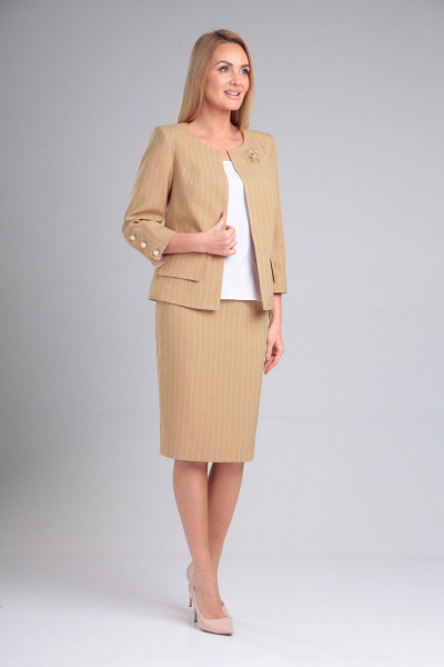 Деловой 3- предметный комплект: жакет, юбка, топ Gamma Gracia 349 бежевый - фото 2