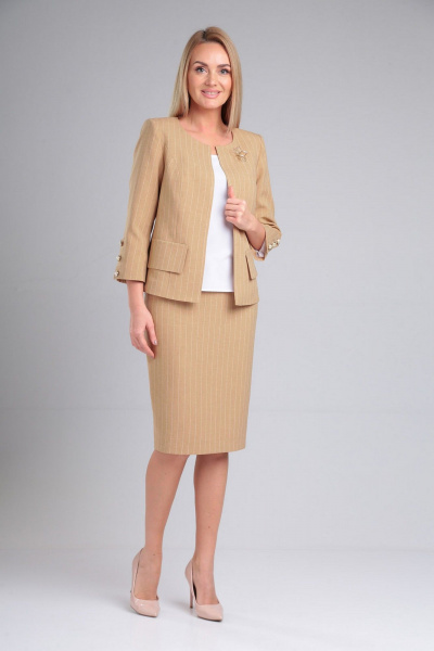 Деловой 3- предметный комплект: жакет, юбка, топ Gamma Gracia 349 бежевый - фото 1