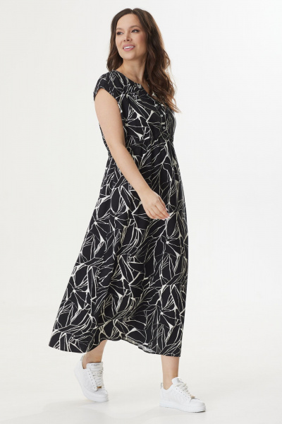 Летнее платье полуприлегающее из вискозы с карманами и застежкой Магия моды 2421 черный-белый - фото 3