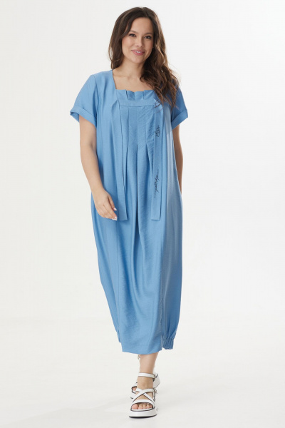 Летнее платье свободного силуэта с карманами из текстиля Магия моды 2410 голубой - фото 4