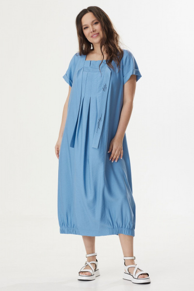 Летнее платье свободного силуэта с карманами из текстиля Магия моды 2410 голубой - фото 2
