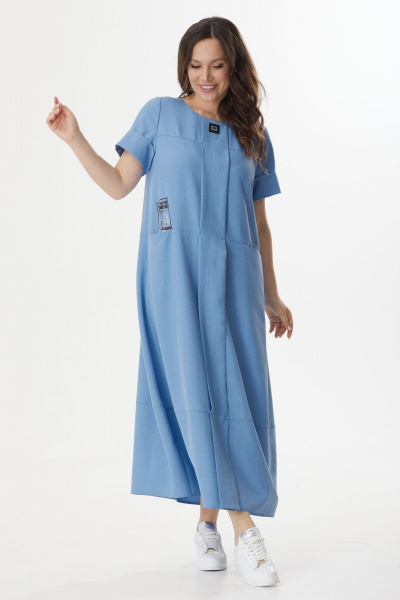 Летнее платье с скрытой заниженной талией и карманами Магия моды 2422 голубой - фото 4