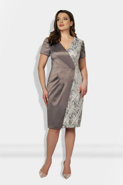 Платье атлас кружево нарядное с запахом Fortuna ШЖ 504 - фото 1