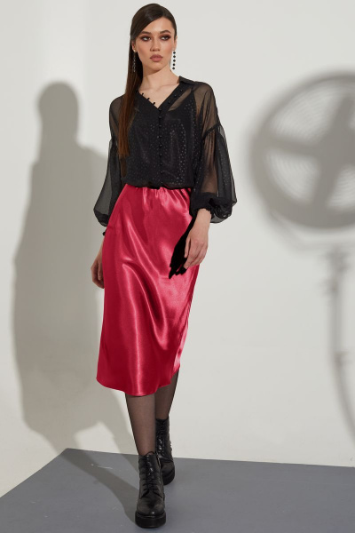 Юбка из атласа без пояса с косым срезом Golden Valley 56472 красный - фото 1