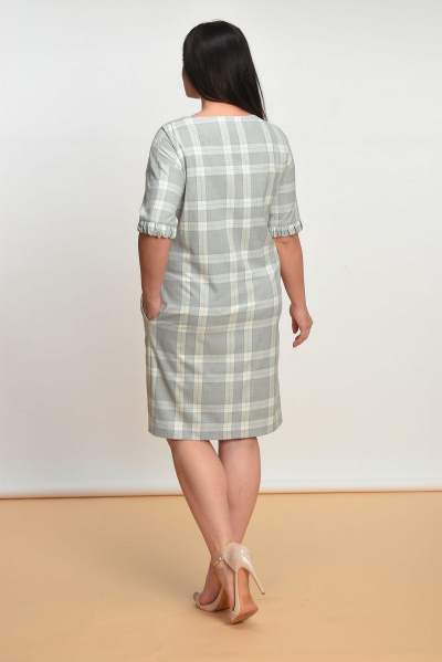 Платье деловое прямой силуэт с кокеткой и карманами Lady Style Classic 1557 серый+клетка - фото 2