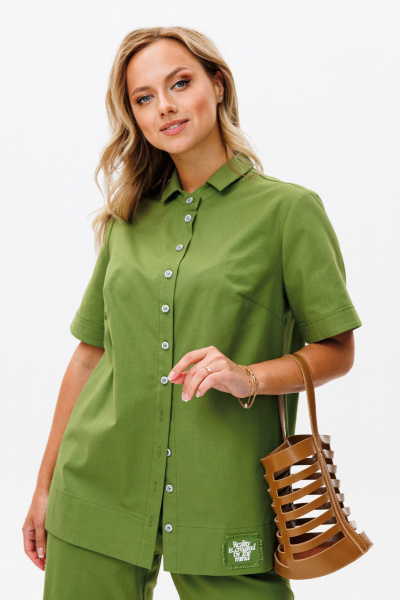 Летний костюм из льняной ткани с блузой и брюками Mubliz 167 фисташка - фото 16