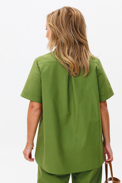 Летний костюм из льняной ткани с блузой и брюками Mubliz 167 фисташка - фото 15