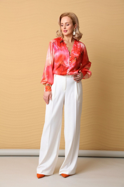 Демисезонная красная свободная блуза с глубоким V-вырезом LM ВИ1621-2 - фото 6