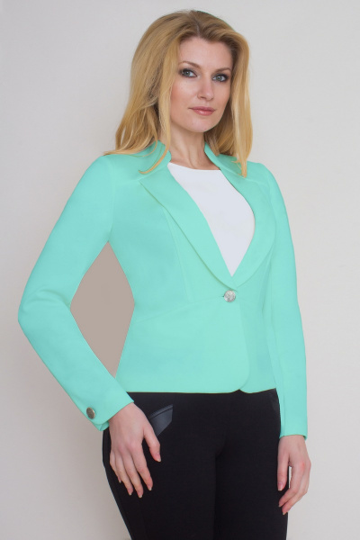 Демисезонный жакет из текстиля с лацканами LadyThreeStars 1207 мятный - фото 1