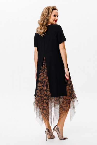 Летнее нарядное платье из сетки и трикотажа с многослойным низом Mubliz 161 черный_леопард - фото 7