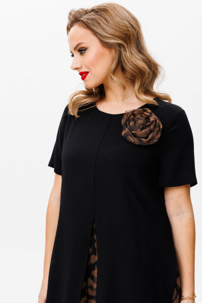 Летнее нарядное платье из сетки и трикотажа с многослойным низом Mubliz 161 черный_леопард - фото 6