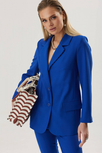 Демисезонный текстильный деловой жакет с застежкой на две петли Твой имидж 1661 синий - фото 1