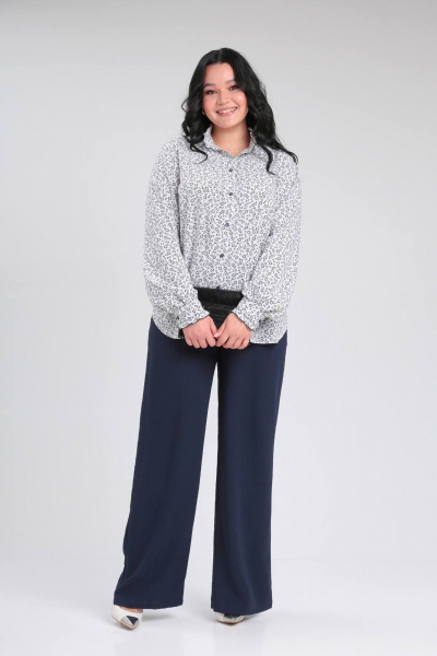 Блуза деловая с воротником-стойкой и рюшей на манжетах Lady Secret 0199 белый+принт - фото 2