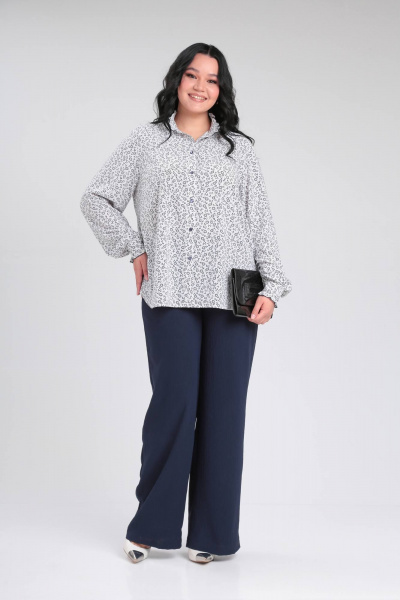 Блуза деловая с воротником-стойкой и рюшей на манжетах Lady Secret 0199 белый+принт - фото 1