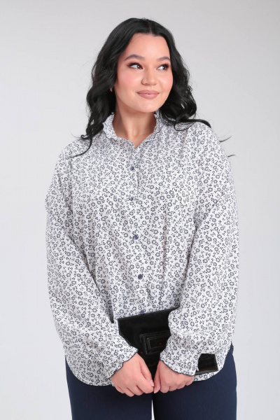 Блуза деловая с воротником-стойкой и рюшей на манжетах Lady Secret 0199 белый+принт - фото 3
