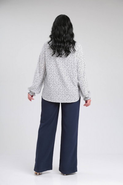 Блуза деловая с воротником-стойкой и рюшей на манжетах Lady Secret 0199 белый+принт - фото 7