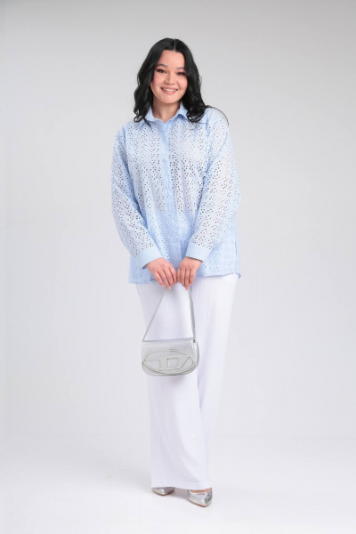 Блуза из хлопка с разрезами, свободный стиль Lady Secret 0202 небесно-голубой - фото 3
