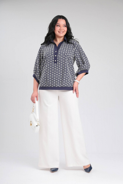 Блузон из вискозы с декоративной планкой и сборками Lady Secret 0204 синий+бежевый - фото 6