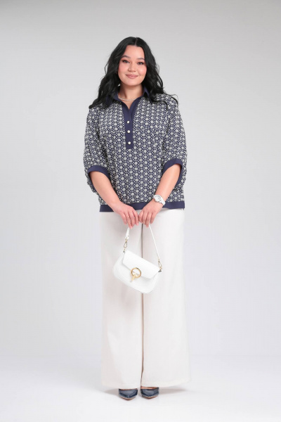 Блузон из вискозы с декоративной планкой и сборками Lady Secret 0204 синий+бежевый - фото 5