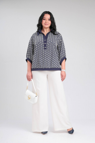 Блузон из вискозы с декоративной планкой и сборками Lady Secret 0204 синий+бежевый - фото 4