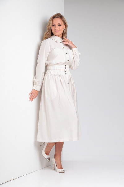 Костюм из вискозы с юбкой и блузой в стиле casual Takka Plus 23-182 жемчуг - фото 8