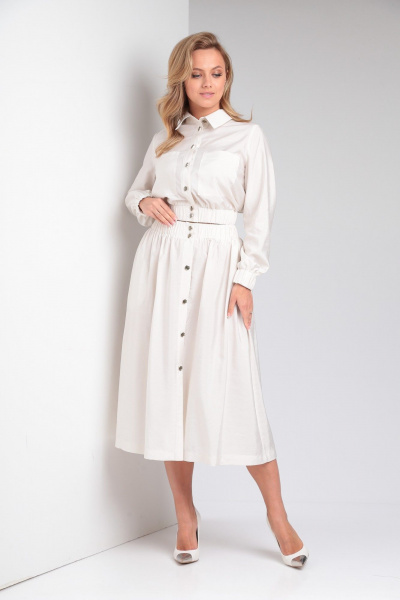 Костюм из вискозы с юбкой и блузой в стиле casual Takka Plus 23-182 жемчуг - фото 7