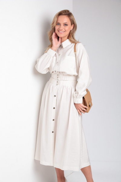 Костюм из вискозы с юбкой и блузой в стиле casual Takka Plus 23-182 жемчуг - фото 6