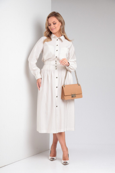 Костюм из вискозы с юбкой и блузой в стиле casual Takka Plus 23-182 жемчуг - фото 4