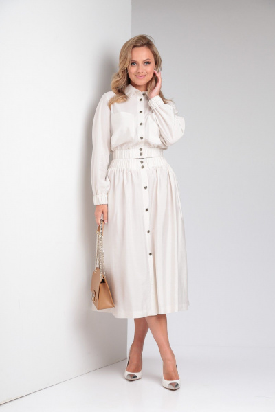 Костюм из вискозы с юбкой и блузой в стиле casual Takka Plus 23-182 жемчуг - фото 3