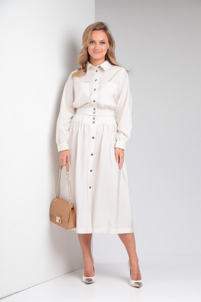 Костюм из вискозы с юбкой и блузой в стиле casual Takka Plus 23-182 жемчуг - фото 1