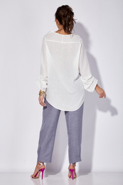 Комплект блузка и брюки прямого силуэта с запахом лето Anastasia 1101 белый/голубой - фото 8