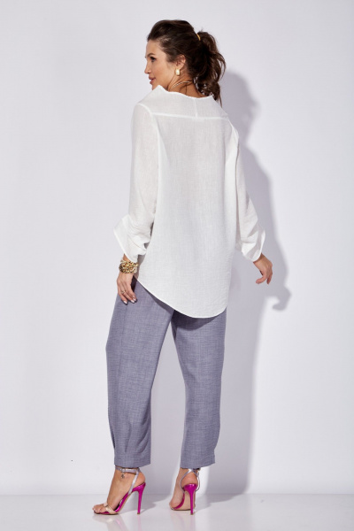 Комплект блузка и брюки прямого силуэта с запахом лето Anastasia 1101 белый/голубой - фото 7