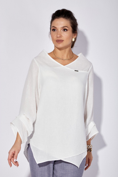 Комплект блузка и брюки прямого силуэта с запахом лето Anastasia 1101 белый/голубой - фото 6