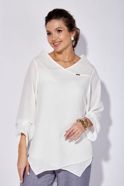 Комплект блузка и брюки прямого силуэта с запахом лето Anastasia 1101 белый/голубой - фото 4