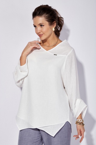 Комплект блузка и брюки прямого силуэта с запахом лето Anastasia 1101 белый/голубой - фото 3