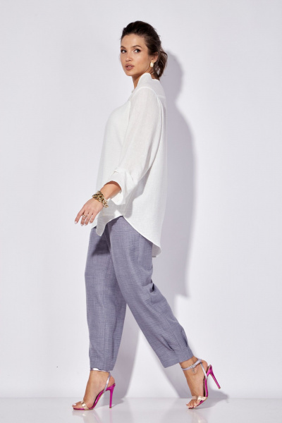 Комплект блузка и брюки прямого силуэта с запахом лето Anastasia 1101 белый/голубой - фото 2