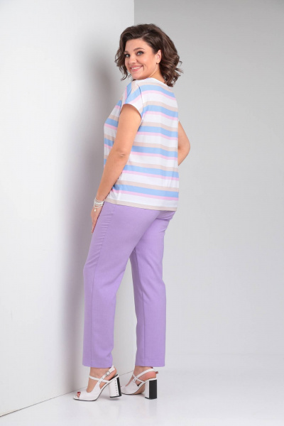 Трехпредметный костюм с пиджаком, брюками и блузой из текстиля Vilena 958 лаванда - фото 6