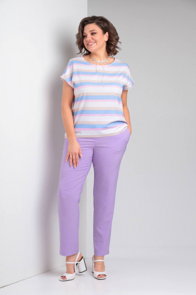 Трехпредметный костюм с пиджаком, брюками и блузой из текстиля Vilena 958 лаванда - фото 5