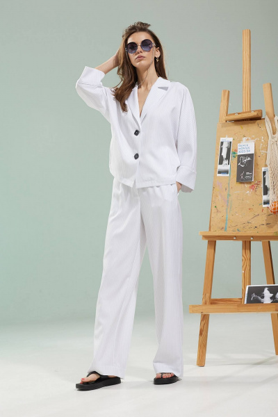 Костюм белый летучая мышь с брюками и жакетом Kaloris 2090 - фото 2