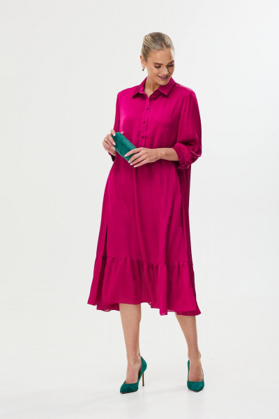 Платье в фуксии свободного кроя с воланами и пуговицами Твой имидж 1756/1 фуксия - фото 2