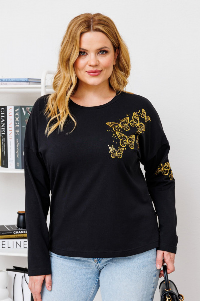 Трикотажный джемпер с летящей бабочкой из трикотажа BRELA 2326 бабочки_черный - фото 1